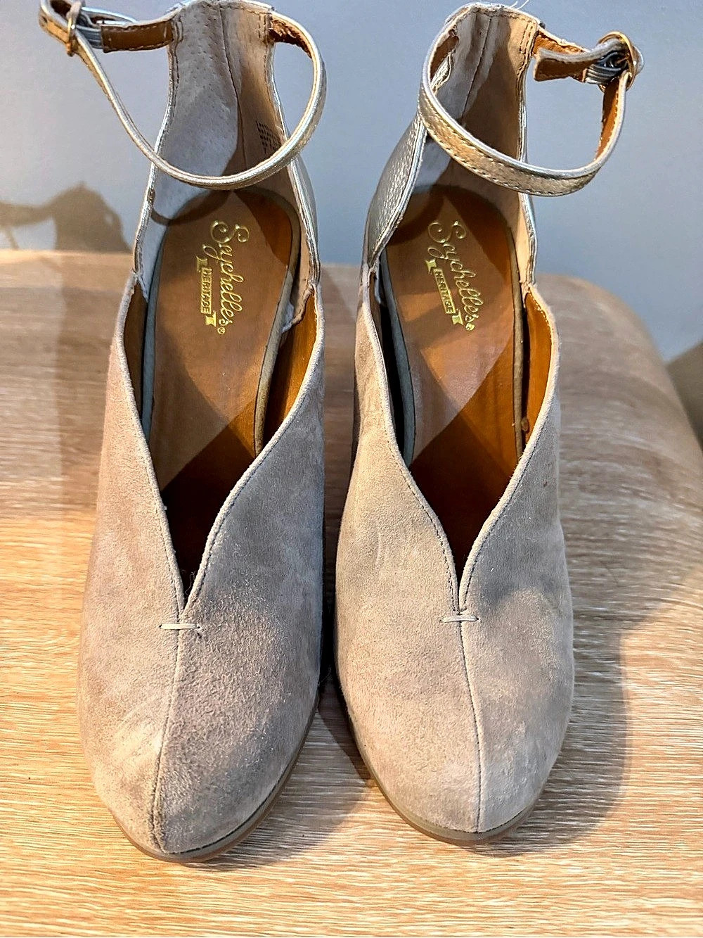 Seychelles Brave Metallic Ankle Strap Heels in Gold
